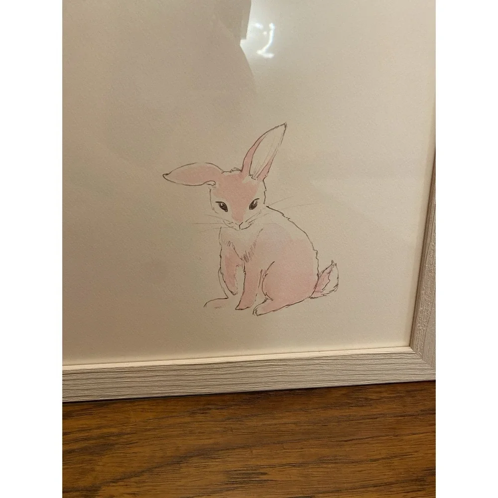 Restoration Hardware Baby Child Watercolor Animal Lamb Bunny Neutral Print Set 2